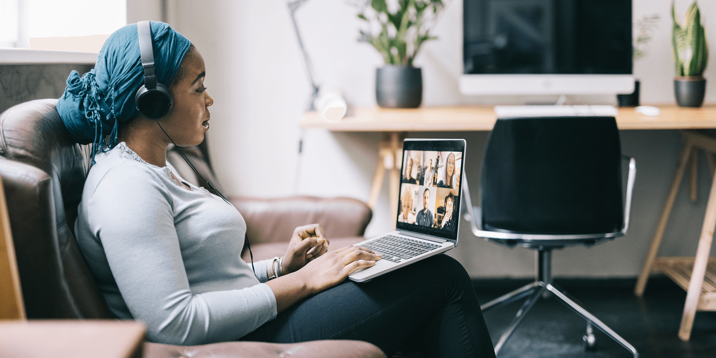 Woman in headwrap meetup