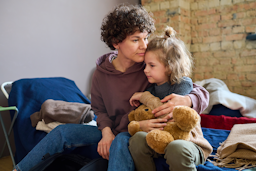 Woman and child teddy bear image