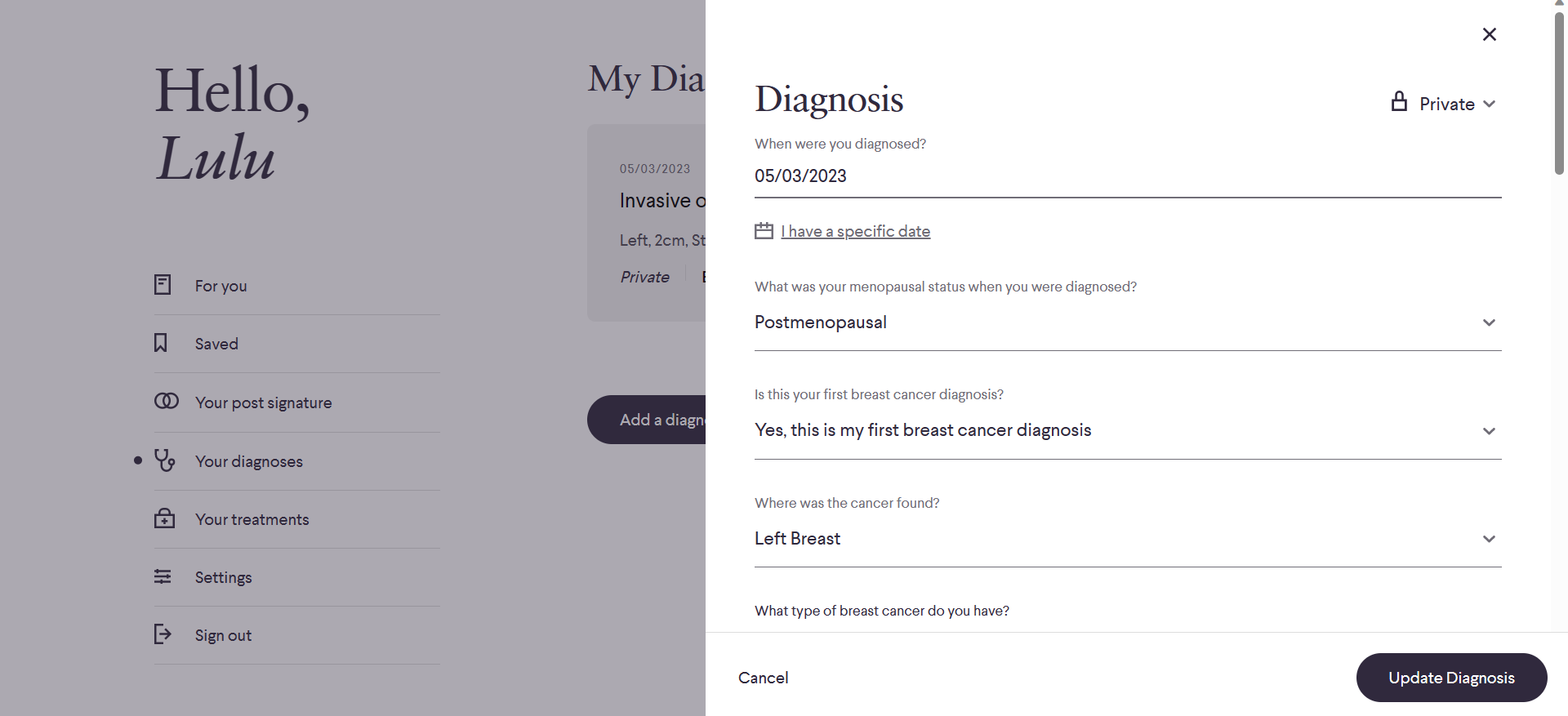 edit diagnosis page image